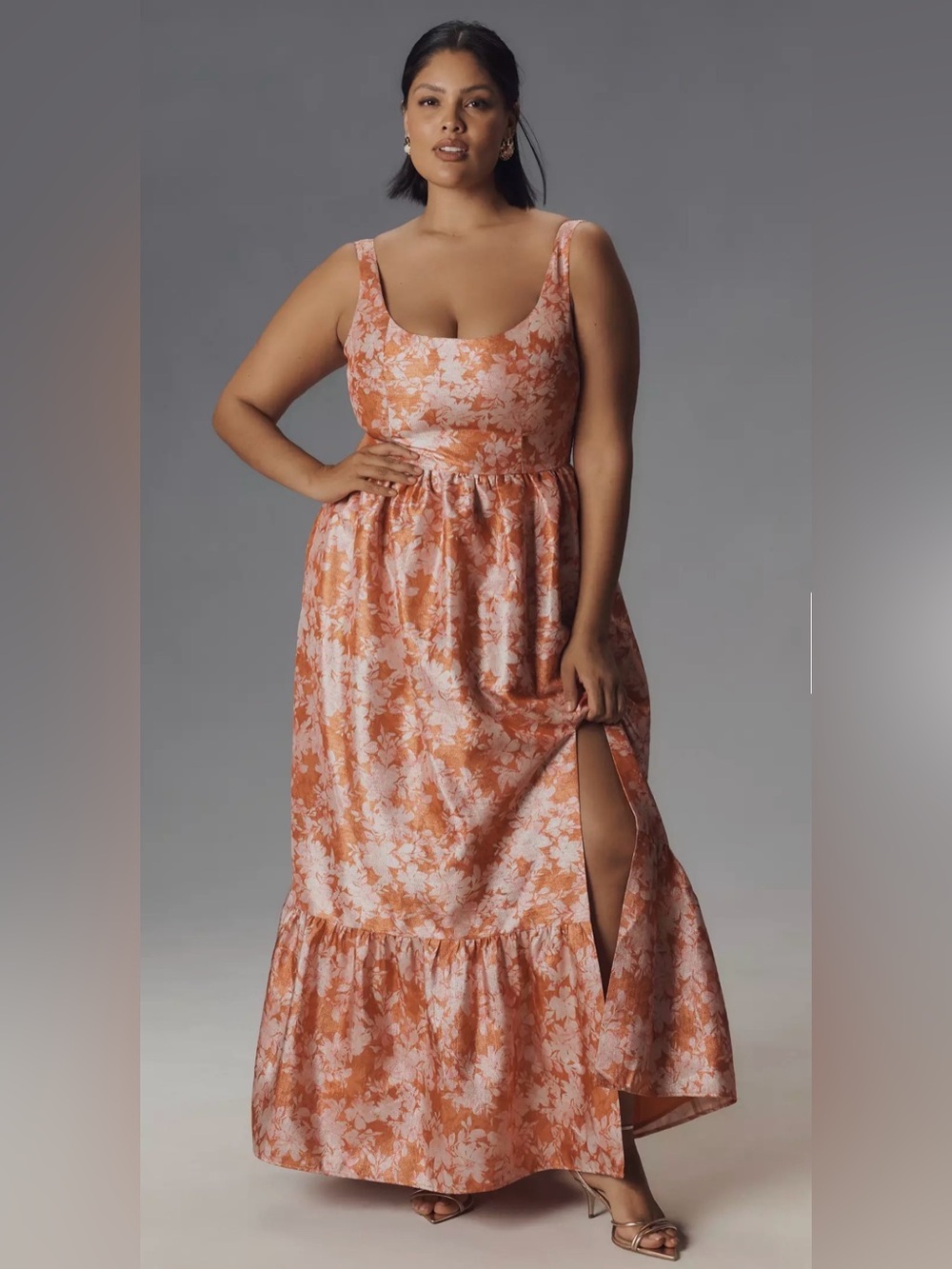 Anthropologie Orange and White Floral Maxi Dress